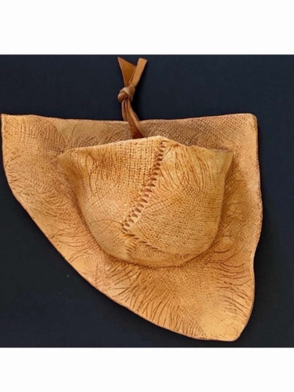 Studio Pottery Stoneware Wall Pocket Leather Strap Signed Western Rustic Earthen